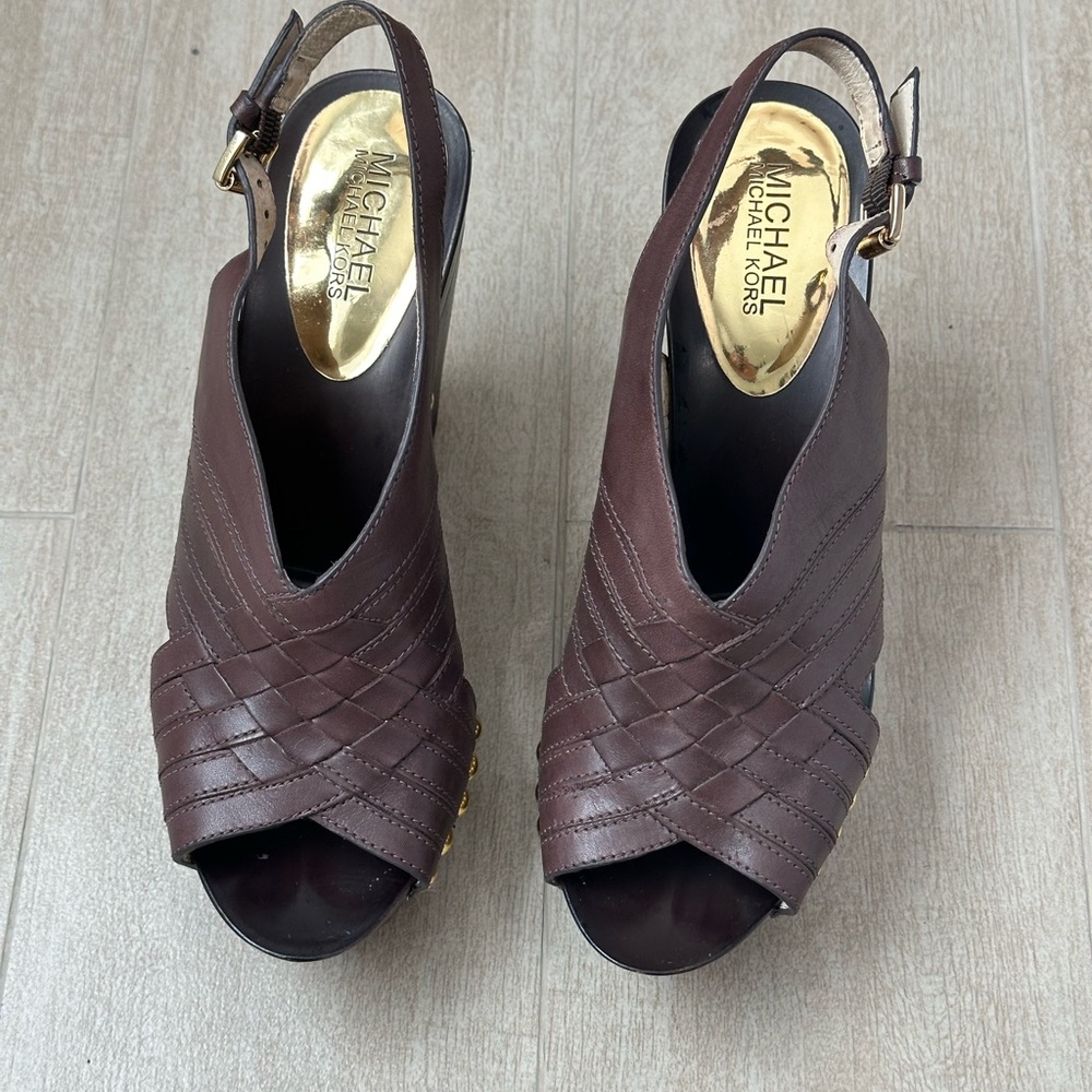 Michael Kors leather wedge slingback